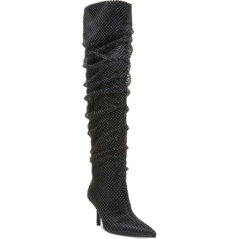 Madden Girl Sashaa Slouchy Over‎ Knee Boot Sz 6.5 Rhinestones Stilettos Fishnet